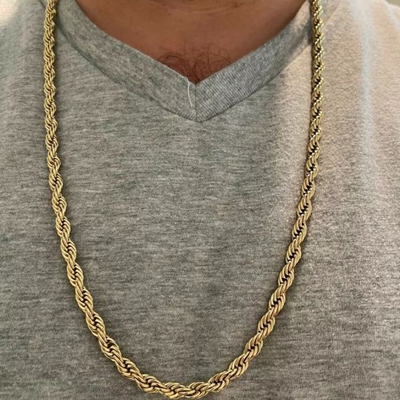 Yellow Gold SS Rope Chain 6mm 30” Brand New! - Picture 1 of 3